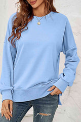 Round Neck  Dropped Shoulder Slit Sweatshirt king-general-store-5710.myshopify.com