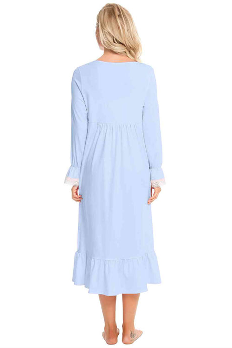 Lace Detail Square Neck Flounce Sleeve Night Dress king-general-store-5710.myshopify.com