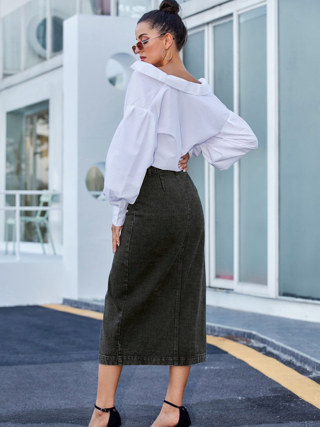 Button Down Denim Skirt king-general-store-5710.myshopify.com