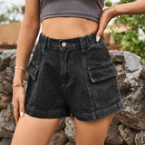 High-Waist Denim Shorts with Pockets king-general-store-5710.myshopify.com