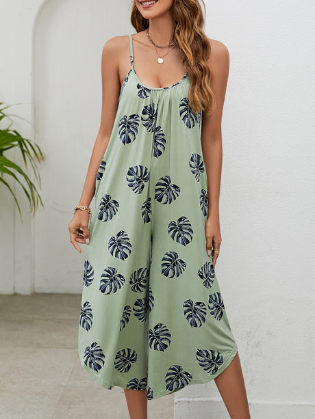 Botanical Print Spaghetti Strap Scoop Neck Jumpsuit king-general-store-5710.myshopify.com