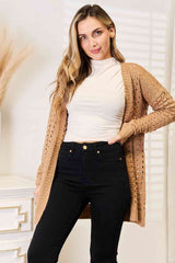 Woven Right Openwork Horizontal Ribbing Open Front Cardigan king-general-store-5710.myshopify.com