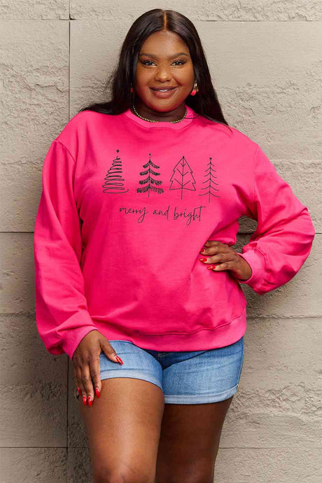 Simply Love Full Size MERRY AND BRIGHT Graphic Sweatshirt king-general-store-5710.myshopify.com