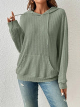 Ribbed Dropped Shoulder Drawstring Hoodie king-general-store-5710.myshopify.com