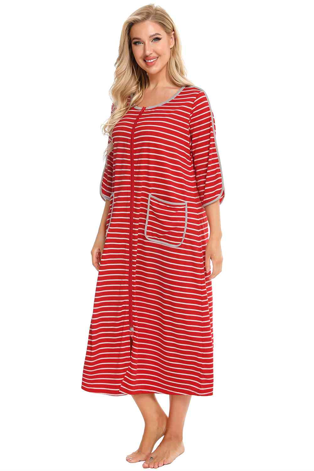 Round Neck Three-Quarter Sleeve Midi Night Dress king-general-store-5710.myshopify.com