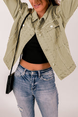 Frayed Trim Rivet Denim Jacket king-general-store-5710.myshopify.com