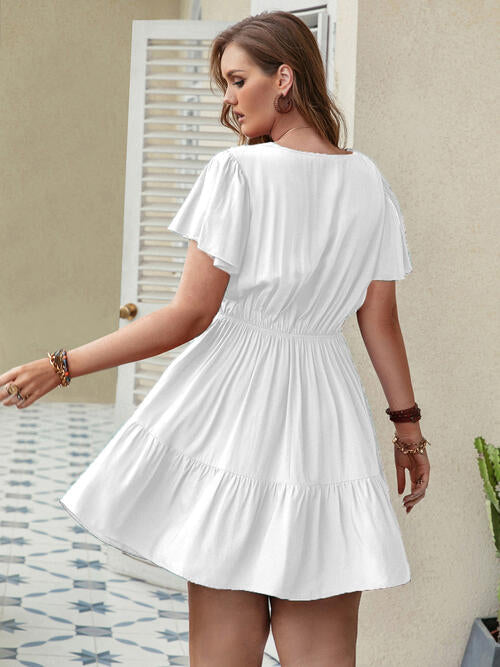 Double Take Plus Size Ruffle Hem V-Neck Short Sleeve Dress king-general-store-5710.myshopify.com