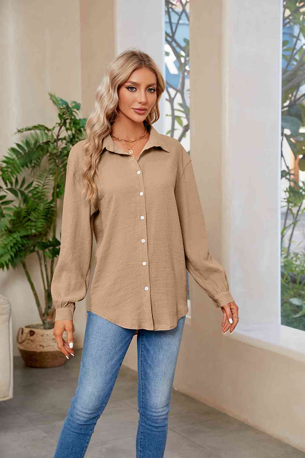 Collared Neck Buttoned Long Sleeve Shirt king-general-store-5710.myshopify.com