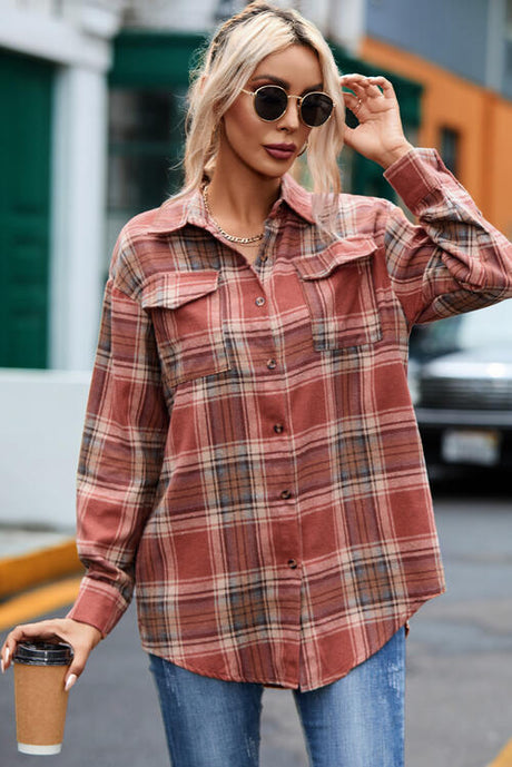 Plaid Collared Neck Long Sleeve Shirt king-general-store-5710.myshopify.com