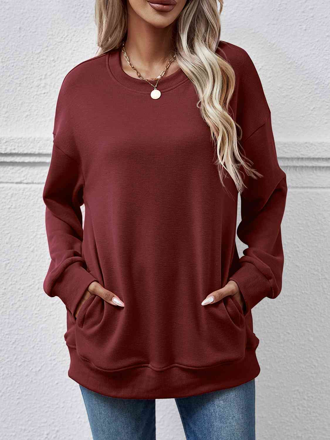 Dropped Shoulder Sweatshirt with Pockets king-general-store-5710.myshopify.com