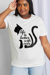 Simply Love Full Size LIFE IS BETTER WITH CATS Graphic Cotton Tee king-general-store-5710.myshopify.com