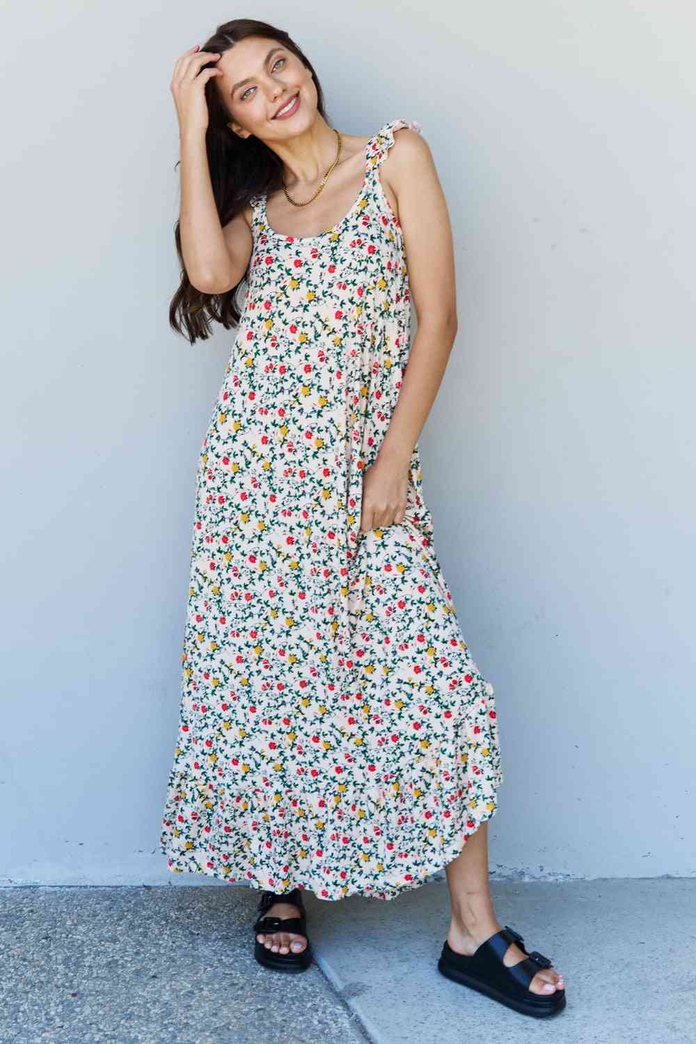 Doublju In The Garden Ruffle Floral Maxi Dress in Natural Rose king-general-store-5710.myshopify.com
