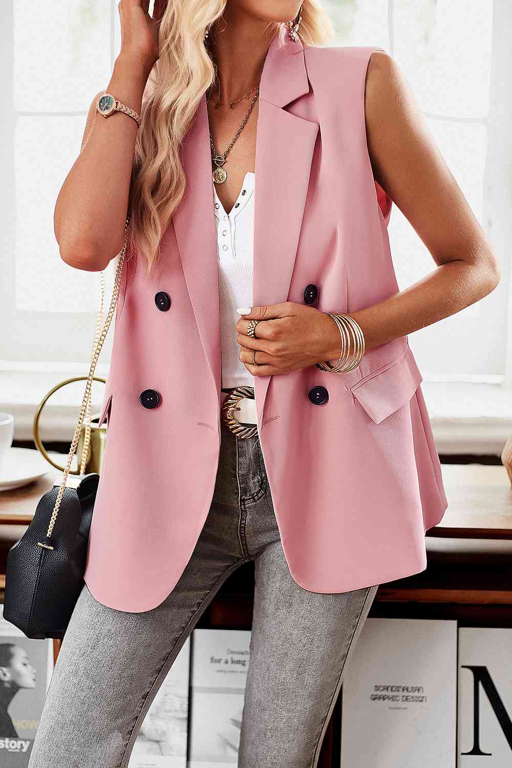 Double-Breasted Sleeveless Blazer king-general-store-5710.myshopify.com