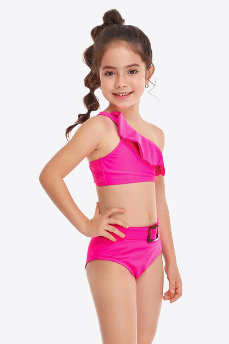 Ruffled One-Shoulder Buckle Detail Two-Piece Swim Set king-general-store-5710.myshopify.com