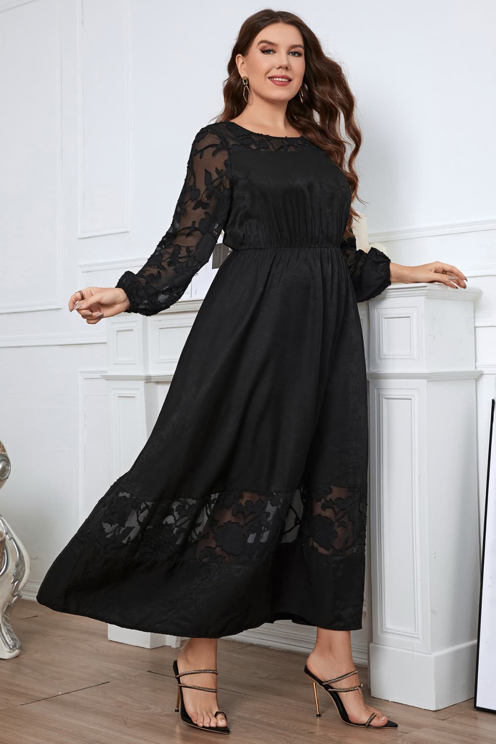 Plus Size Embroidery Round Neck Long Sleeve Maxi Dress king-general-store-5710.myshopify.com