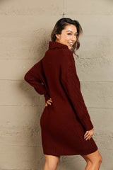 Woven Right Full Size Mixed Knit Cowl Neck Dropped Shoulder Sweater Dress king-general-store-5710.myshopify.com