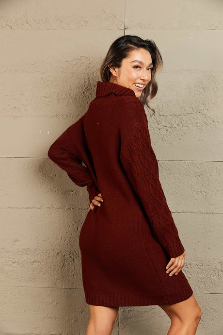 Woven Right Full Size Mixed Knit Cowl Neck Dropped Shoulder Sweater Dress king-general-store-5710.myshopify.com