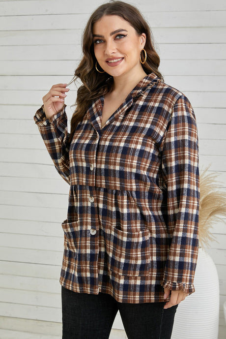 Plus Size Plaid Buttoned Collared Shacket king-general-store-5710.myshopify.com