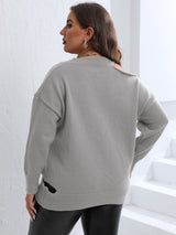 Plus Size Cutout V-Neck Sweater king-general-store-5710.myshopify.com