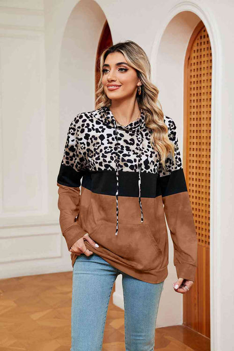 Leopard Drawstring Hoodie with Pocket king-general-store-5710.myshopify.com