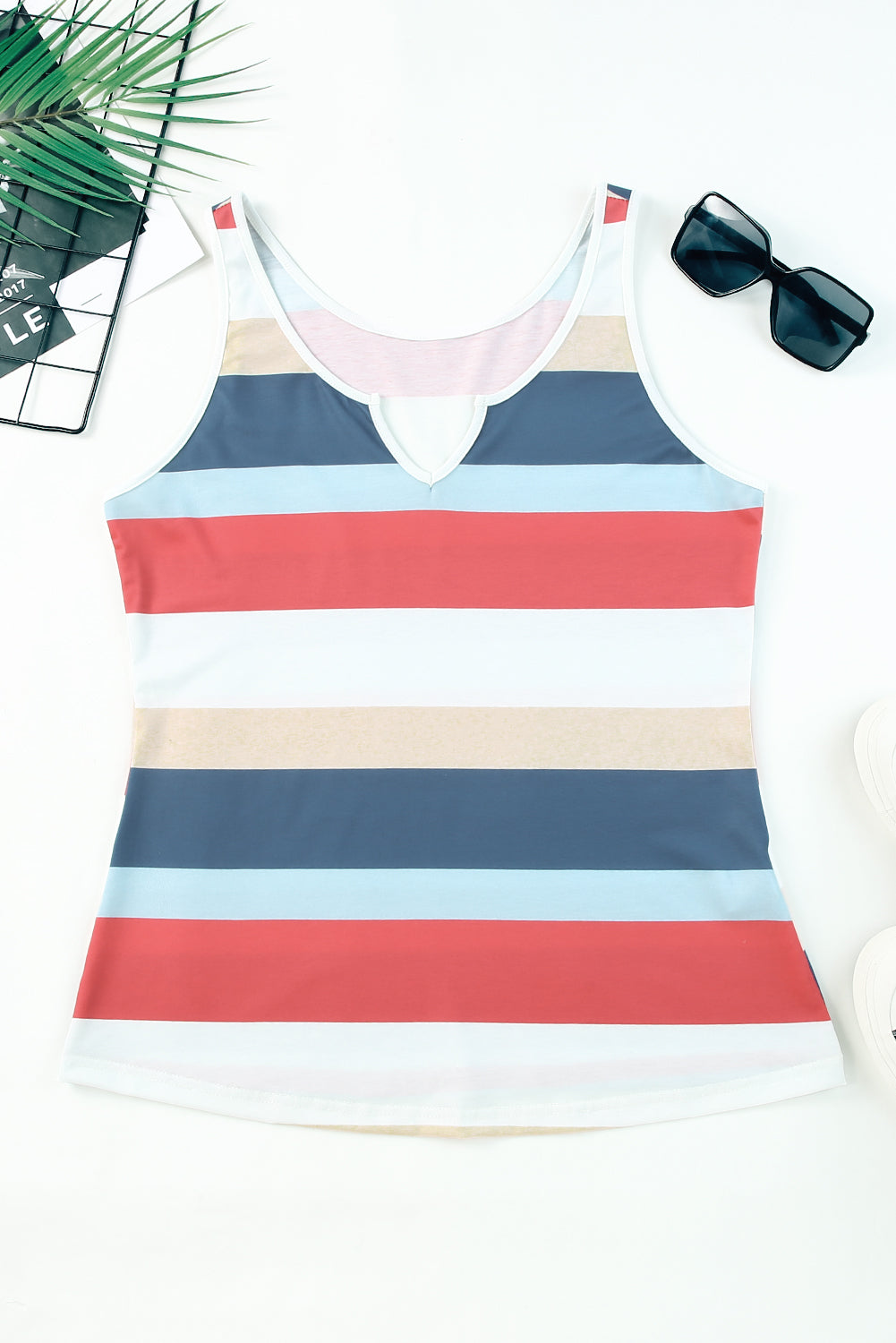 Striped Notched Neck Tank king-general-store-5710.myshopify.com