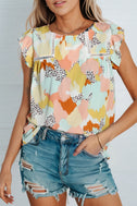 Printed Round Neck Flutter Sleeve Top king-general-store-5710.myshopify.com