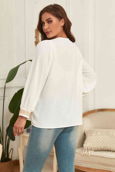 Melo Apparel Plus Size V-Neck Puff Sleeve Blouse king-general-store-5710.myshopify.com