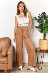 Double Take Drawstring Smocked Waist Wide Leg Pants king-general-store-5710.myshopify.com