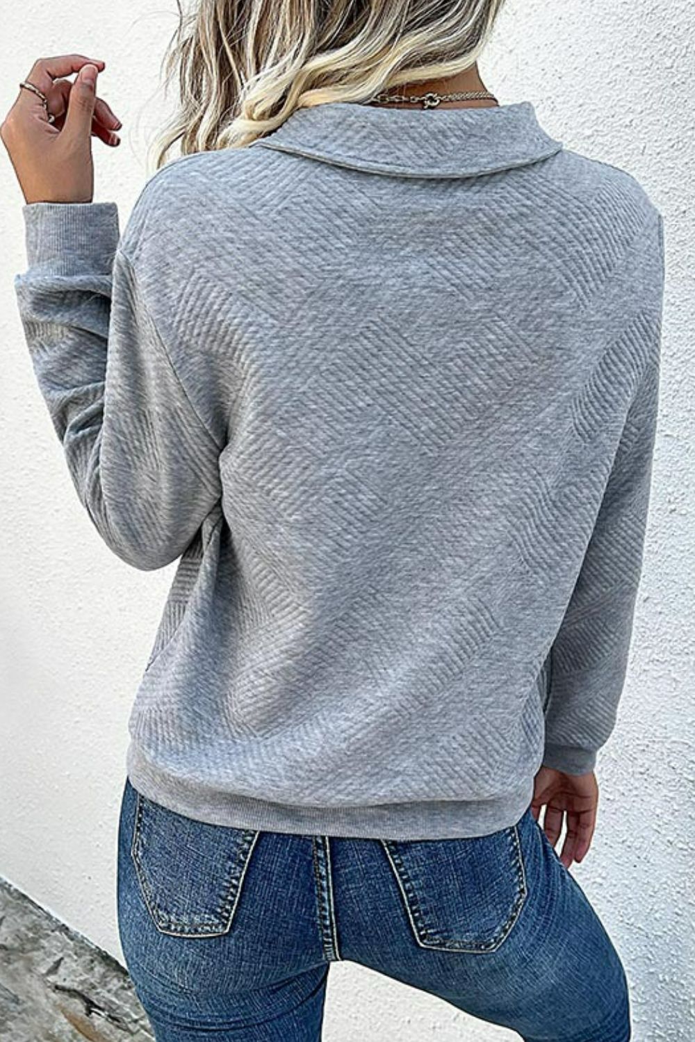 Contrast Ribbed Quarter-Snap Sweatshirt king-general-store-5710.myshopify.com