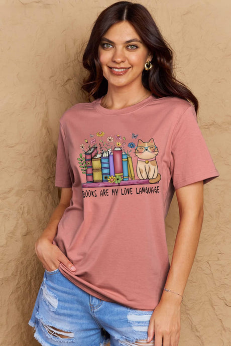Simply Love Full Size BOOKS ARE MY LOVE LANGUAGE Graphic Cotton Tee king-general-store-5710.myshopify.com