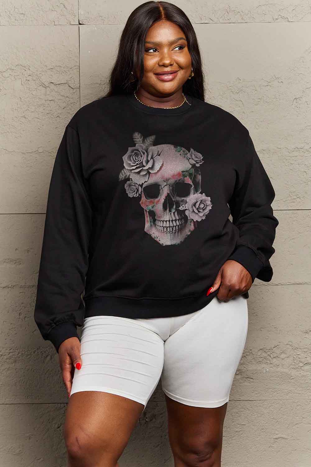 Simply Love Simply Love Full Size Dropped Shoulder SKULL Graphic Sweatshirt king-general-store-5710.myshopify.com