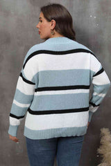 Plus Size Striped V-Neck Dropped Shoulder Sweater king-general-store-5710.myshopify.com