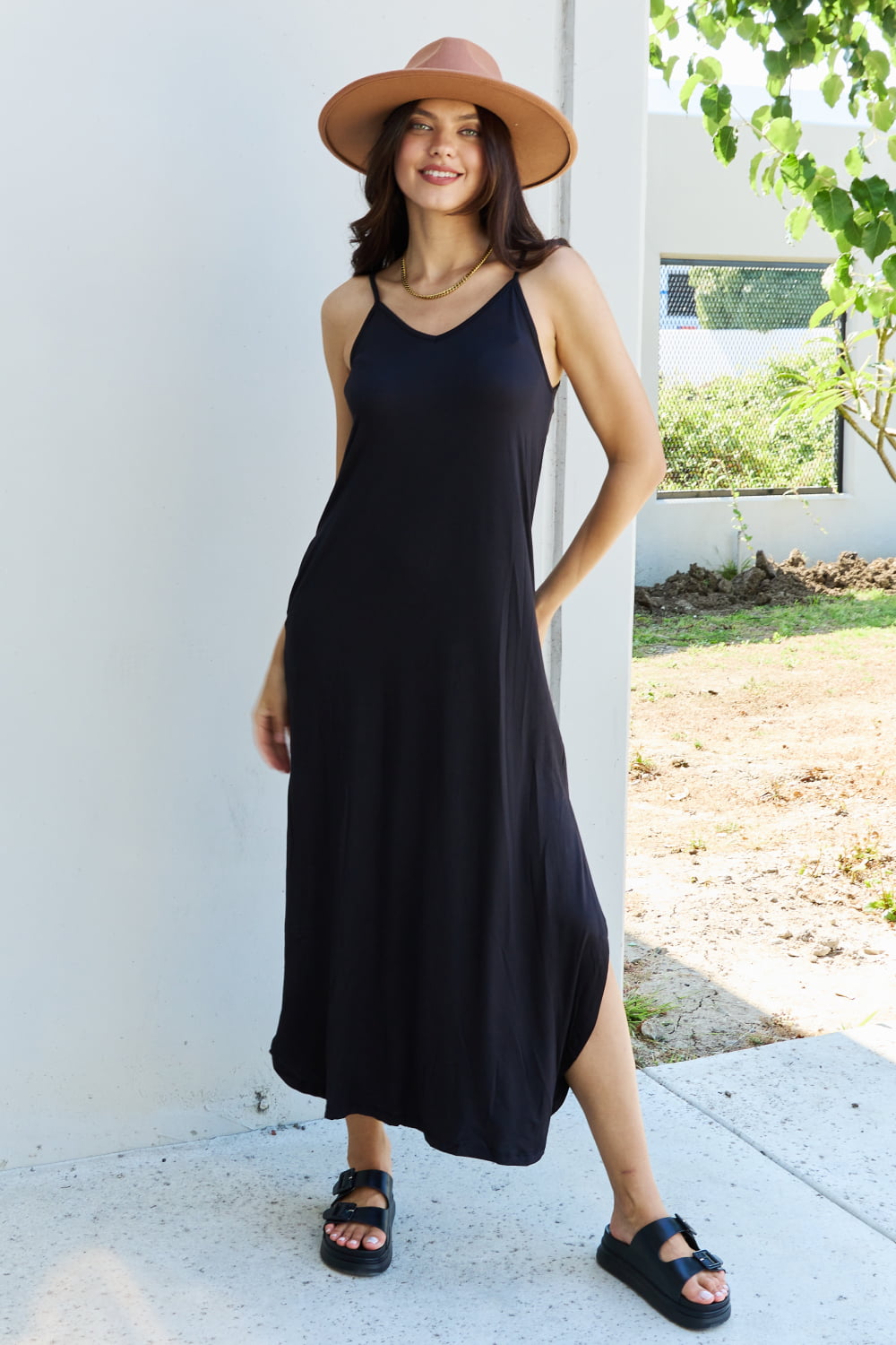 Ninexis Good Energy Full Size Cami Side Slit Maxi Dress in Black king-general-store-5710.myshopify.com