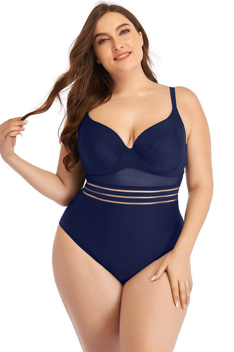 Plus Size Spliced Mesh Tie-Back One-Piece Swimsuit king-general-store-5710.myshopify.com