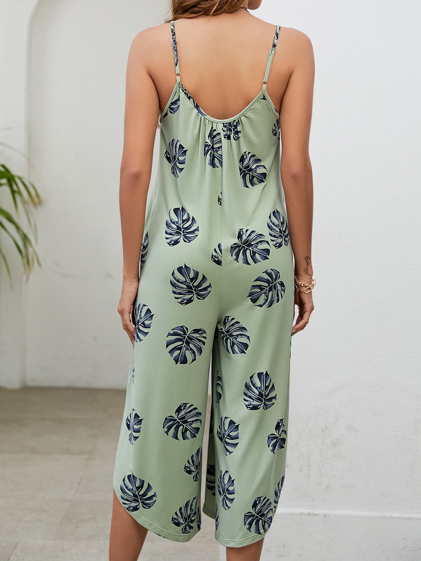 Botanical Print Spaghetti Strap Scoop Neck Jumpsuit king-general-store-5710.myshopify.com