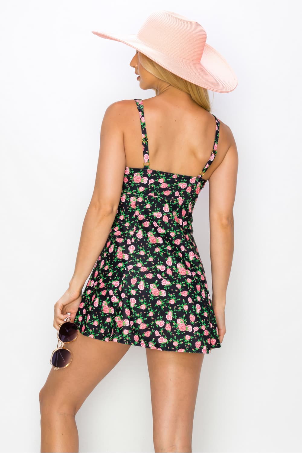 Marina West Swim Full Size Clear Waters Swim Dress in Black Roses king-general-store-5710.myshopify.com