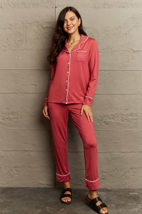 Ninexis Buttoned Collared Neck Top and Pants Pajama Set king-general-store-5710.myshopify.com