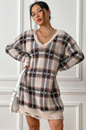 Plaid V-Neck Long Sleeve Sweater Dress king-general-store-5710.myshopify.com