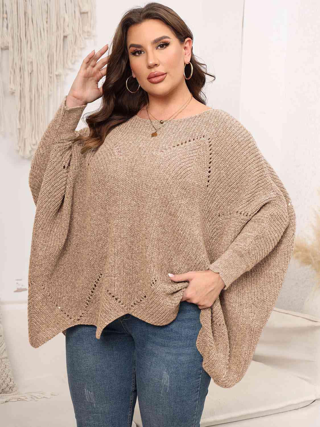 Plus Size Round Neck Batwing Sleeve Sweater king-general-store-5710.myshopify.com