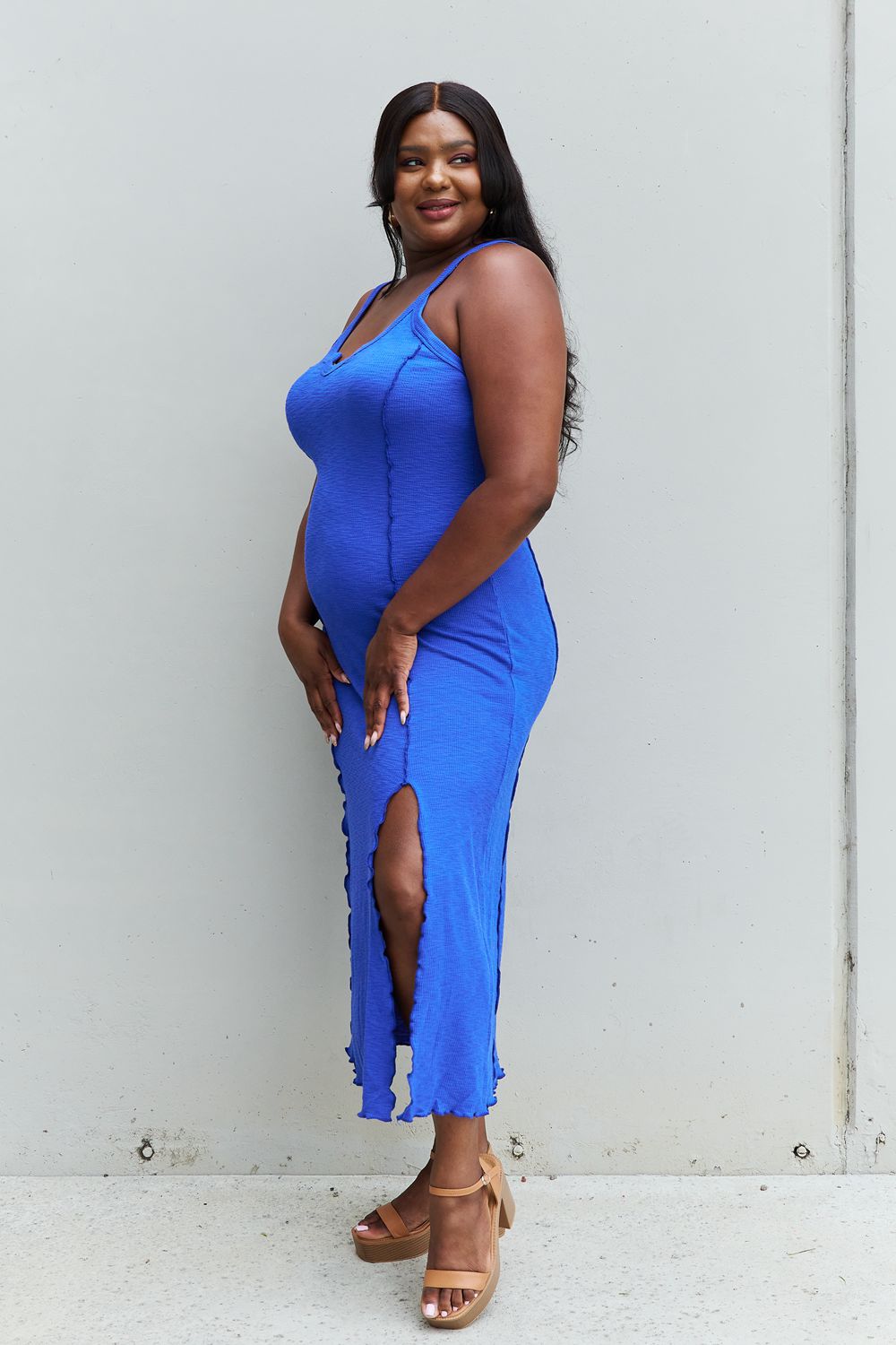 Culture Code Look At Me Full Size Notch Neck Maxi Dress with Slit in Cobalt Blue king-general-store-5710.myshopify.com