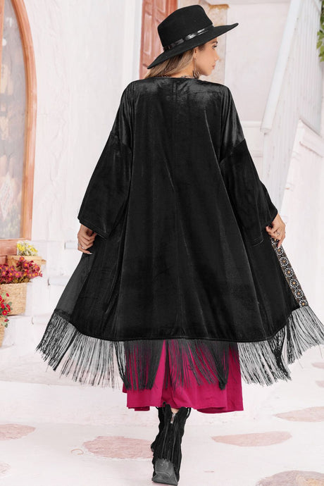 Opne Front Fringe Detail Long Sleeve Cardigan king-general-store-5710.myshopify.com