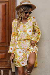 Floral Frill Trim Puff Sleeve Notched Neck Dress king-general-store-5710.myshopify.com