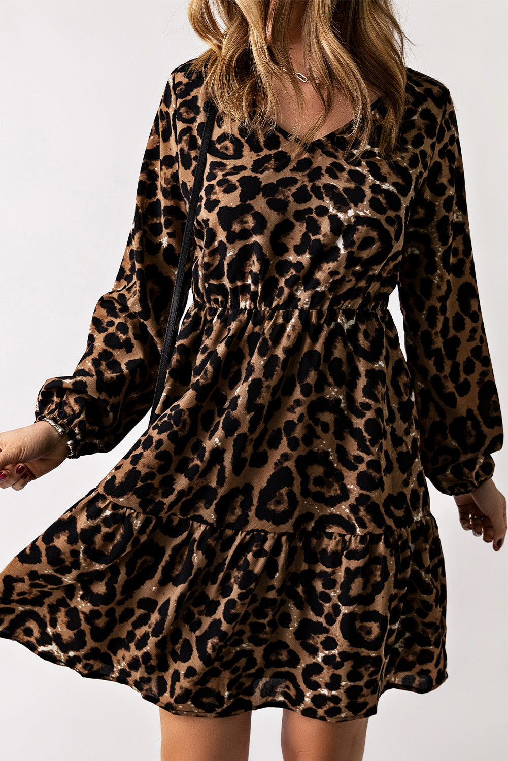 Leopard V-Neck Balloon Sleeve Tiered Dress king-general-store-5710.myshopify.com