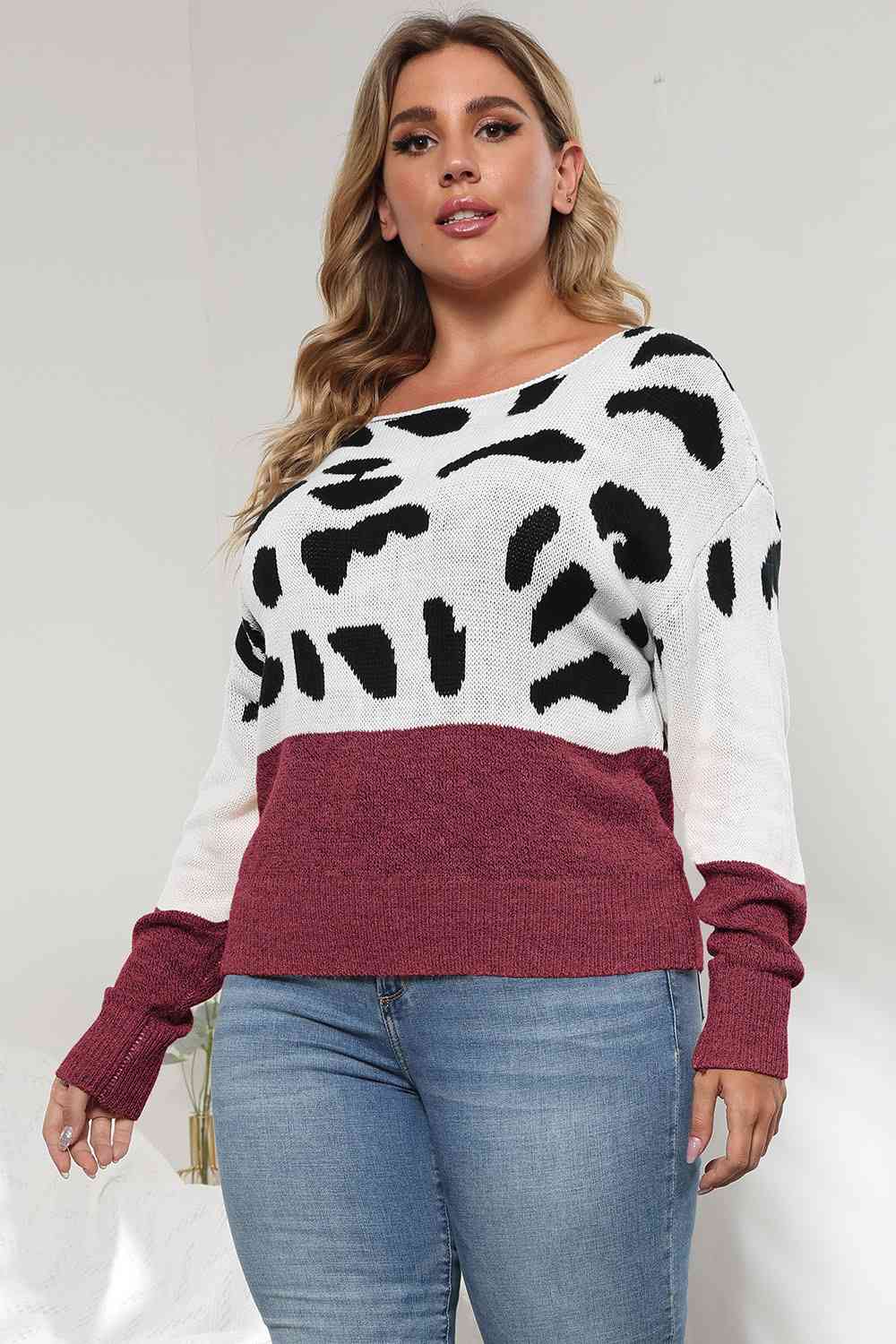 Plus Size Leopard Round Neck Long Sleeve Sweater king-general-store-5710.myshopify.com