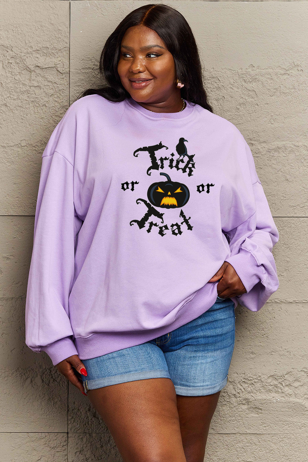 Simply Love Full Size TRICK OR TREAT Graphic Sweatshirt king-general-store-5710.myshopify.com