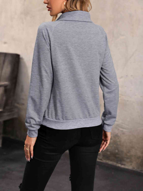 Mock Neck Raglan Sleeve Buttoned Sweatshirt king-general-store-5710.myshopify.com