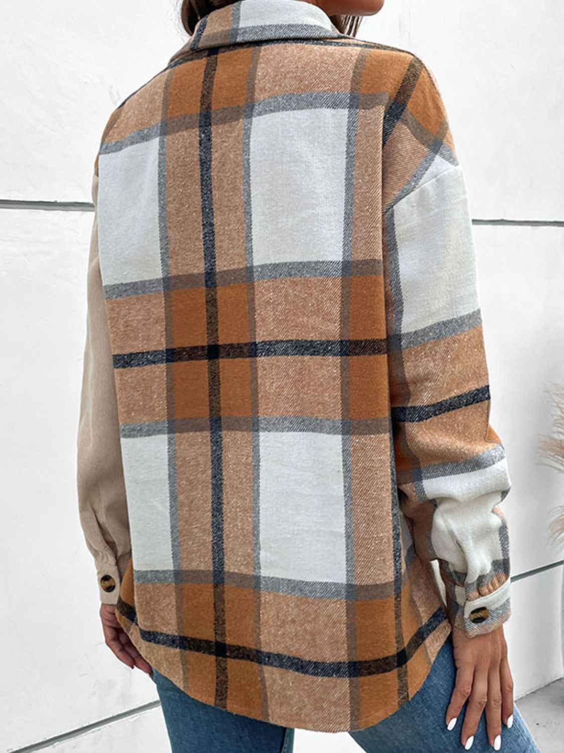 Contrast Plaid Print Dropped Shoulder Shirt king-general-store-5710.myshopify.com