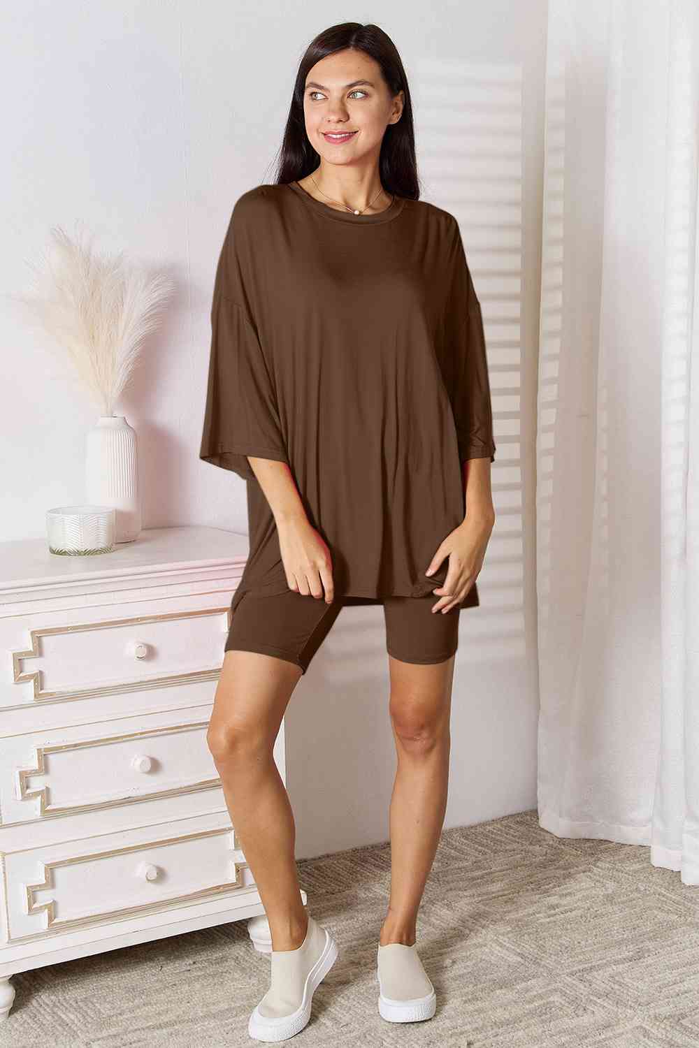 Basic Bae Full Size Soft Rayon Three-Quarter Sleeve Top and Shorts Set king-general-store-5710.myshopify.com