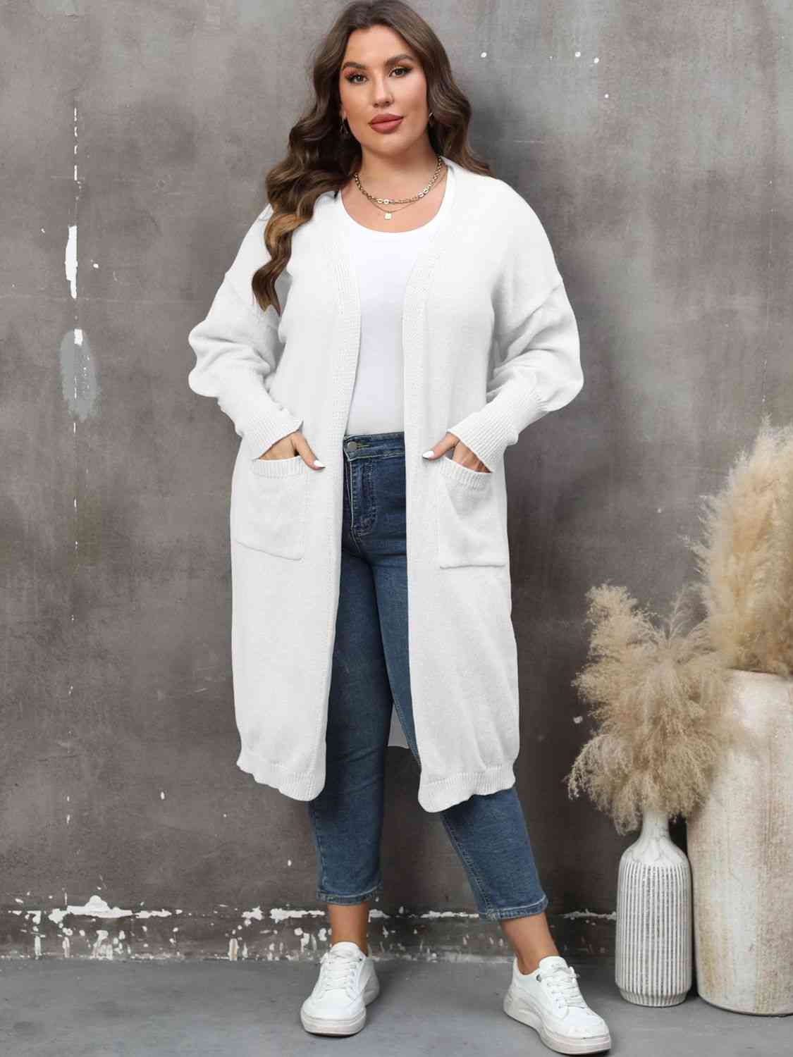 Plus Size Long Sleeve Pocketed Cardigan king-general-store-5710.myshopify.com