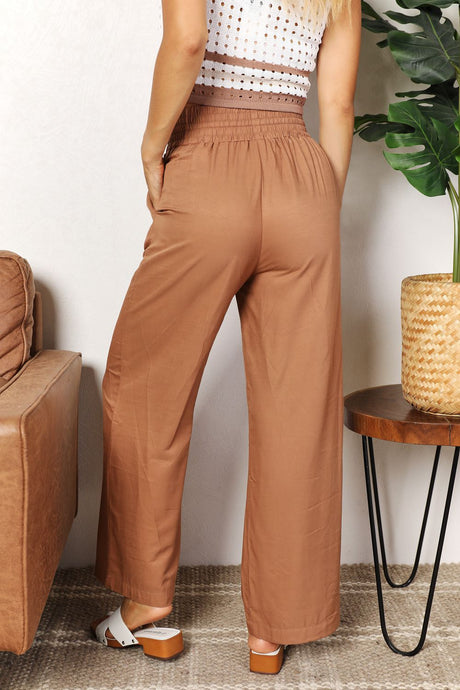 Double Take Drawstring Smocked Waist Wide Leg Pants king-general-store-5710.myshopify.com